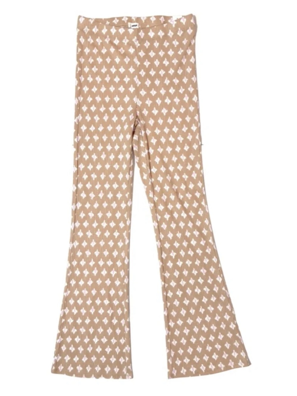 Aerie high waisted cropped kick flare pants - ribbed - tan pattern - small
